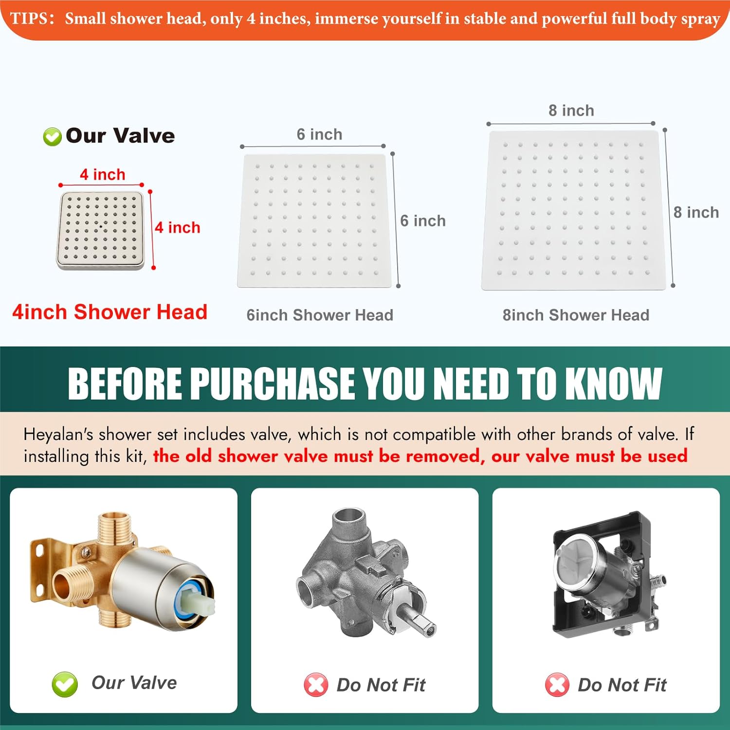 Heyalan Shower Faucet Set with Tub Spout, Bathtub and Shower Trim Kit with Valve, Single Handle Bathroom Shower Faucet Set 4 Inch Square Rainfall Shower Head, Brushed Nickel