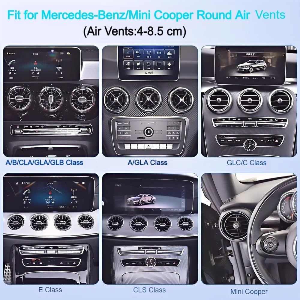 Car Phone Mount Round Air Vent, Compatible with Mercedes Benz C-Class, E-Class,S-Class,B-Class,A-Class, GLC/GLE/GLS/GLB/GLA, Automatic Locking Air Vent for Mercedes Benz Accessories