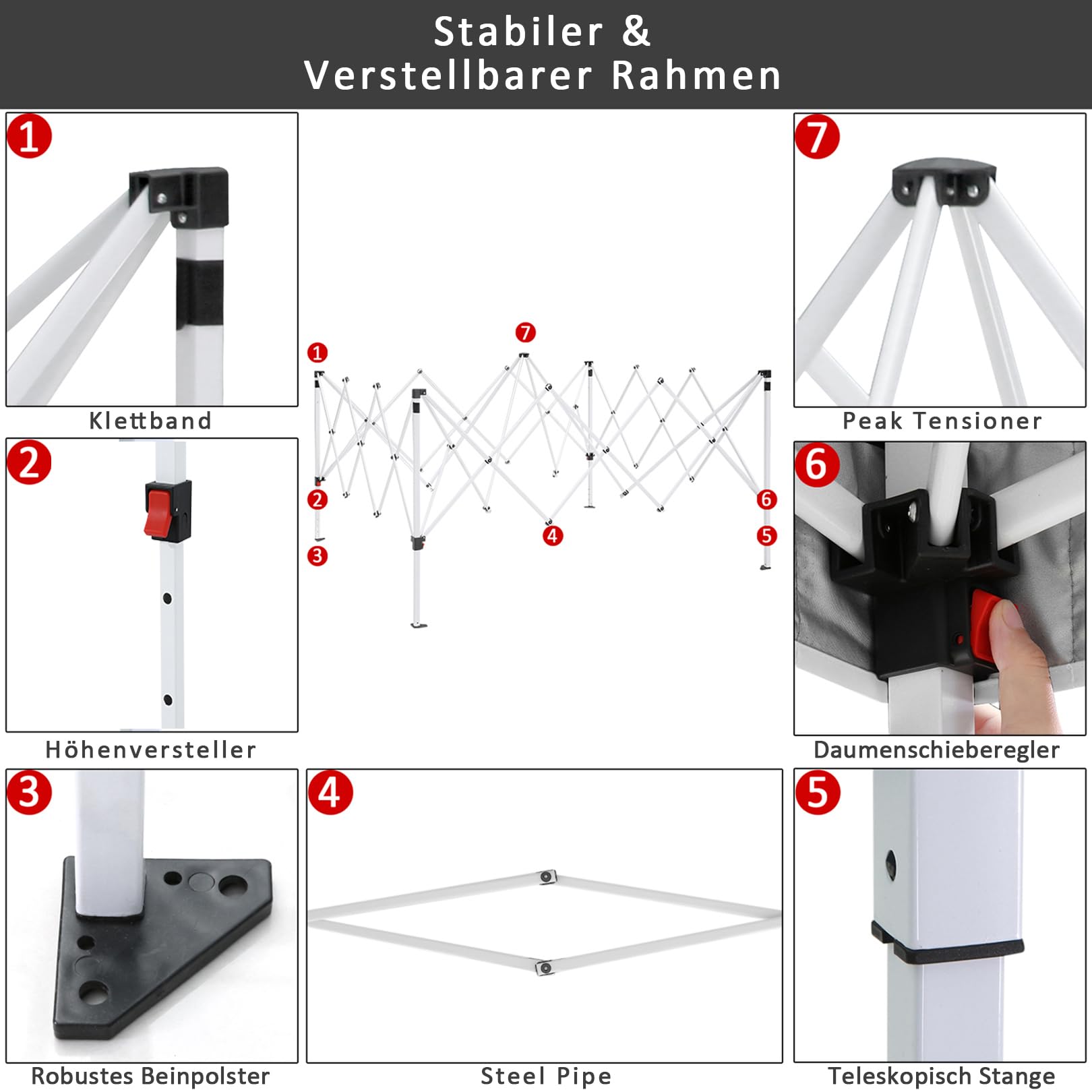 COBIZI Pavillon 3x3m Wasserdicht Stabil Winterfest Faltpavillon Partyzelt Gartenpavillon mit Entlüftung, 4 Seitenteilen, 4 Sandsack, Höhenverstellbar, Pop up Faltbar Gartenzelt, Schwarz