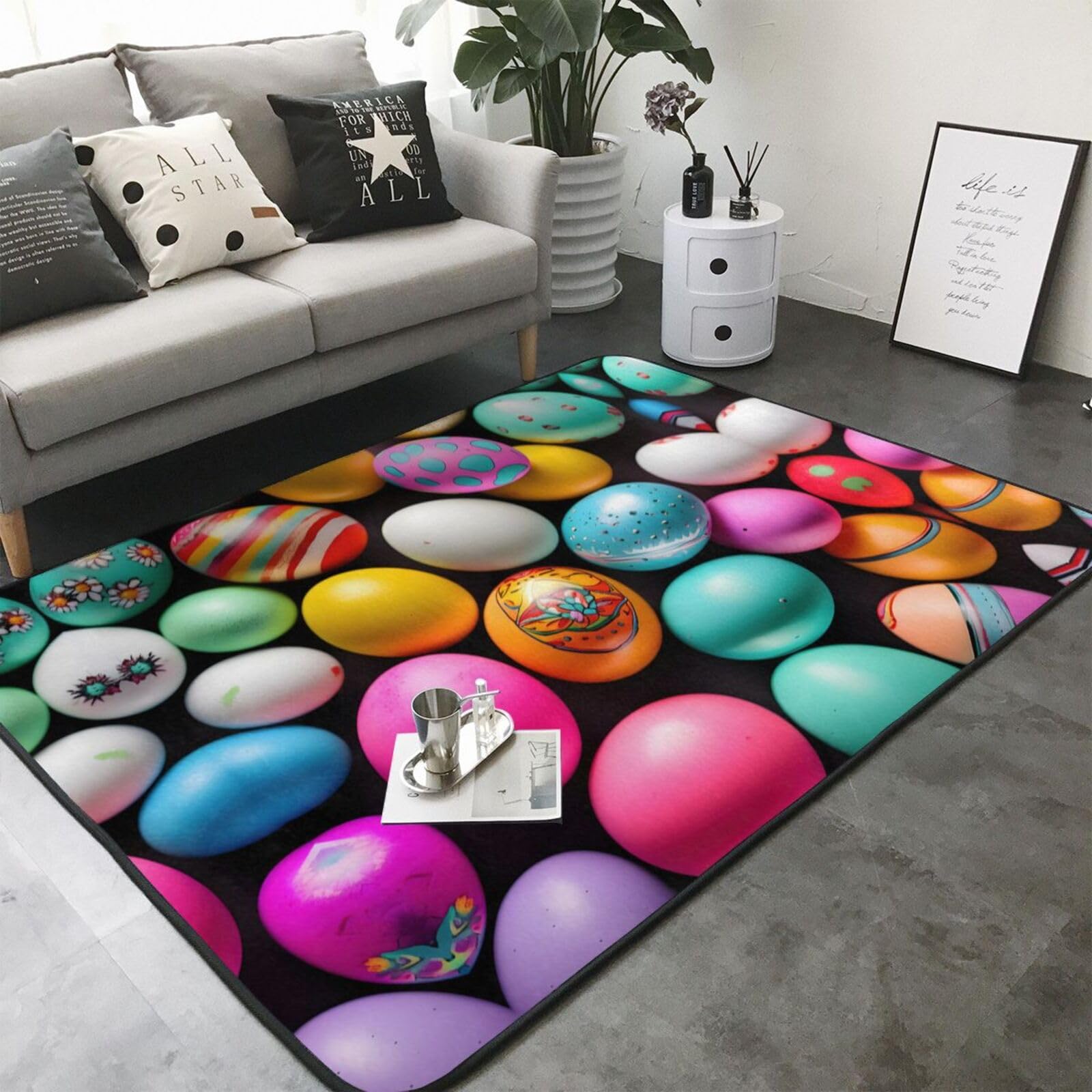Alfombra con estampado de huevos de Pascua, 80 x 58 pulgadas, alfombra moderna para sala de estar, oficina y dormitorio, alfombra suave