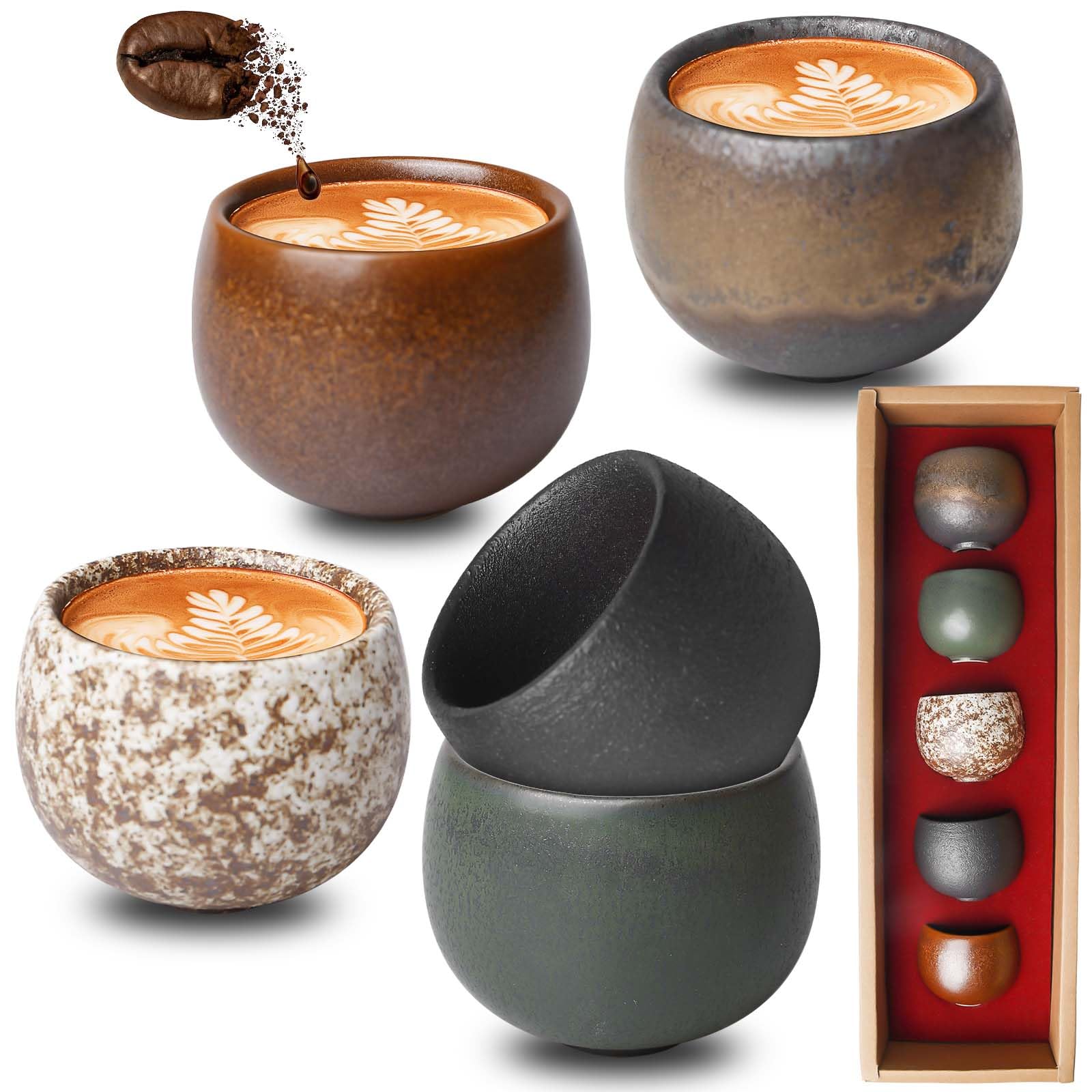 Set 5 Tazzine Espresso In Ceramica Senza Piombo - 50 Ml, Spesse, Per Caffè, Macchiato, Regalo - Foto 9