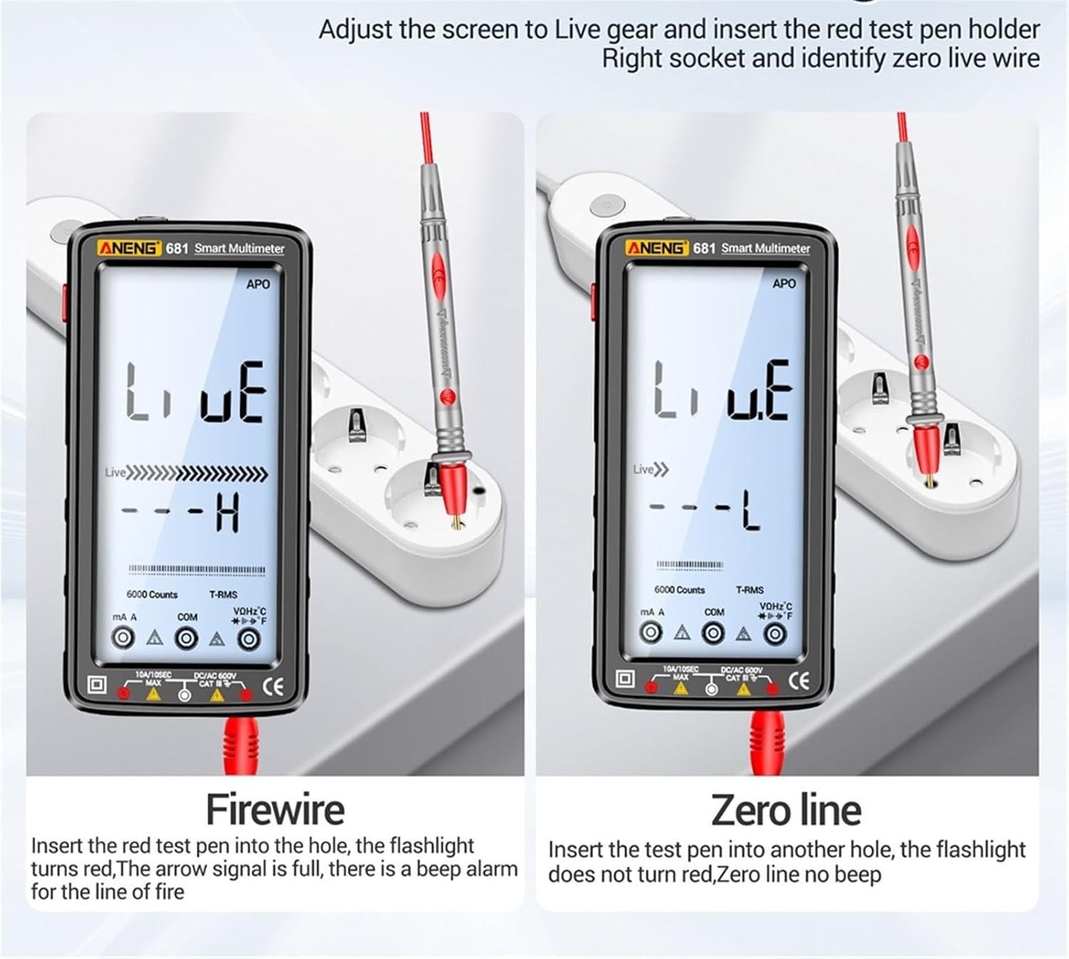 681 Rechargable Digital Professional Multimeter Non-Contact Voltage Tester AC/DC Voltage Meter Screen Current Tester(681 Black)