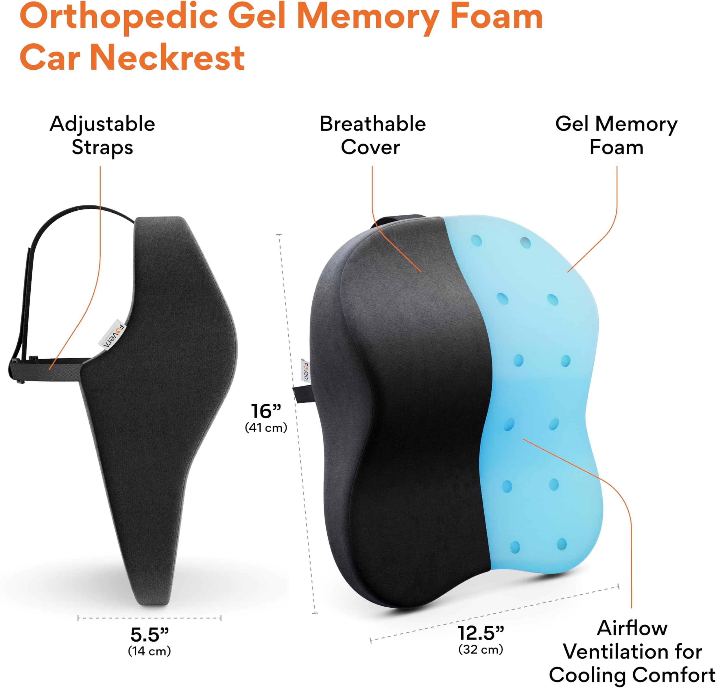 FOVERA Memory Foam Car Back & Seat Cushion Combo Pack | Driving & Daily Commute | for Back Pain, Tailbone Sciatica Pain Relief, for All Cars (Black) (Black (pack of 1), Neck Rest (Large))