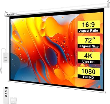 VIVOHOME 72 Inch 169 Motorized Projector Screen, White
