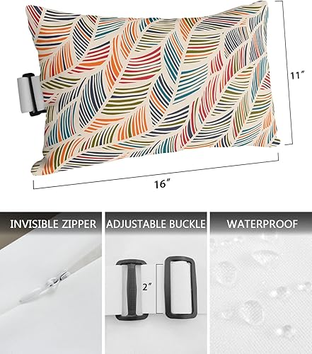 Miniatura 3 de Paquete de 2 fundas geométricas para cojín lumbar, impermeables, para exteriores, con textura de plumas de líneas coloridas, arte moderno,