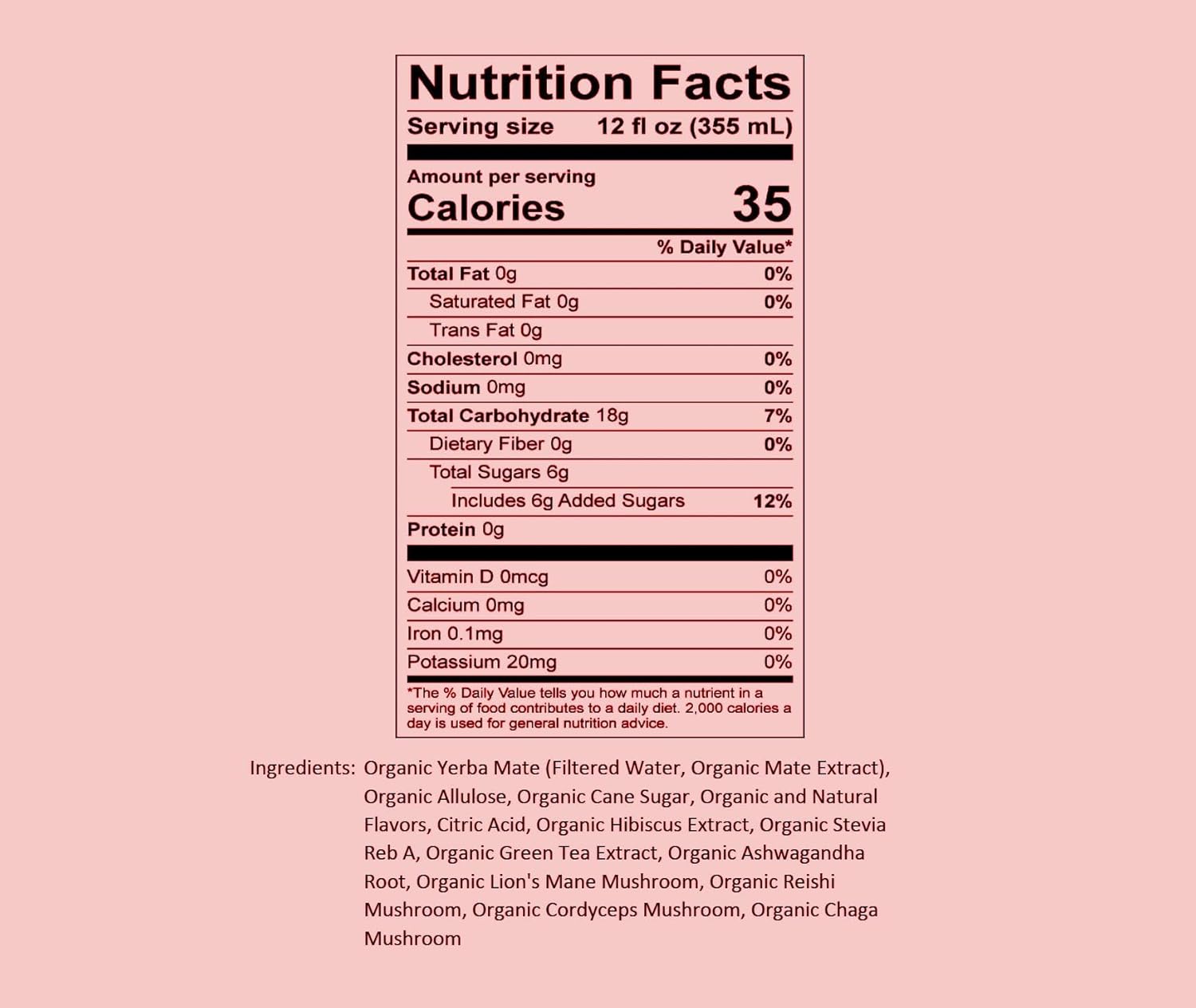 PURA VIDA YERBA MATE+ Functional Beverage | Hibiscus Flower Infusion with Adaptogens & Nootropics (Ashwagandha, Lions Mane, Reishi, Chaga, Cordyceps) | Only 35 Calories, 6 grams Organic Cane Sugar and 120 mg Natural Energy· 12oz (12-Pack) Bali Berrylicious 12 Fl Oz (355 mL) Can, 12-Pack
