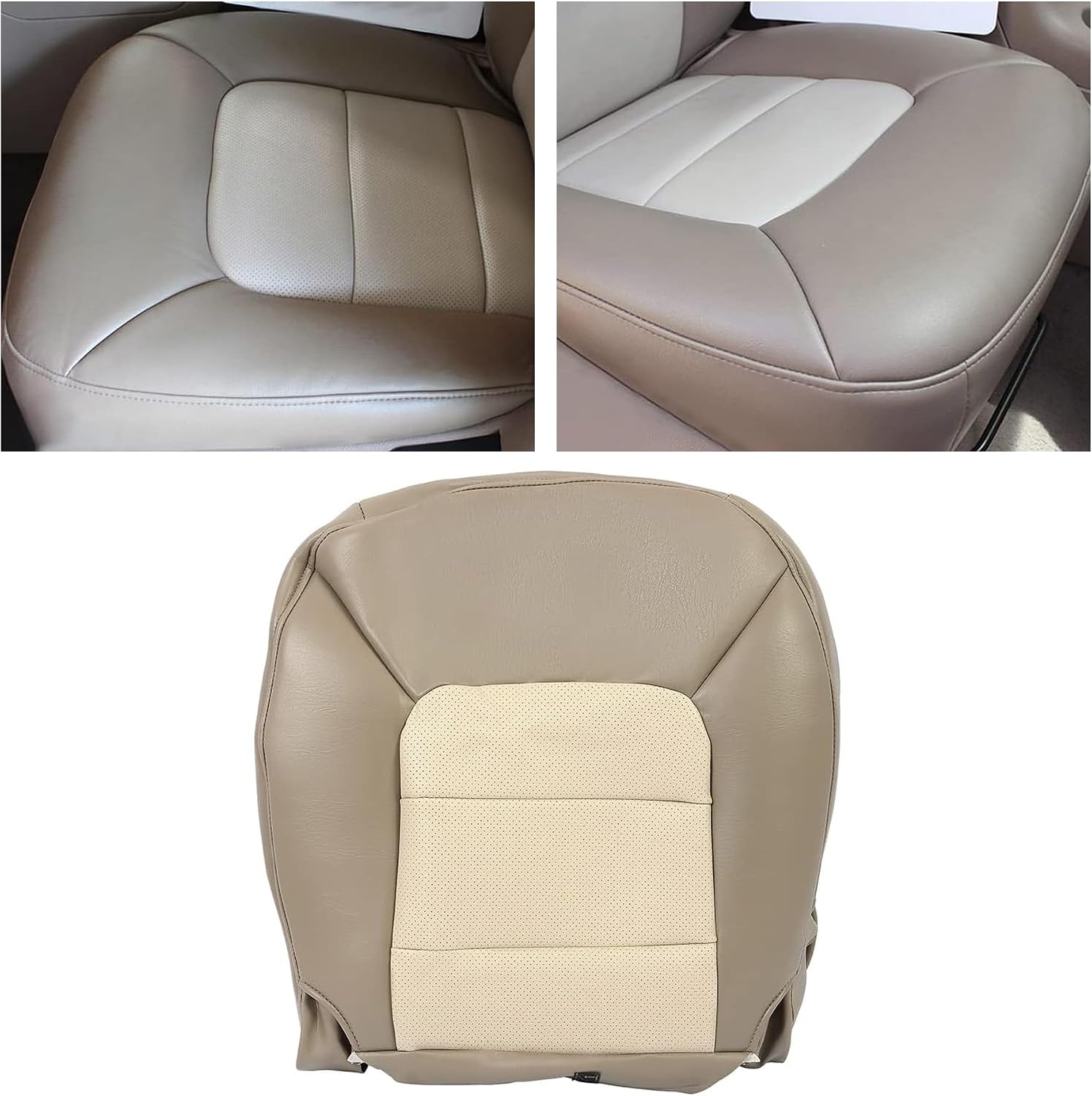 KUAFU Driver Bottom Seat Cover Vinyl Artificial Leather Beige Compatible with 2003-2006 Ford Expedition Eddie Bauer 4x4 2WD 4.6L 5.4L Left Seat Cushion Protector