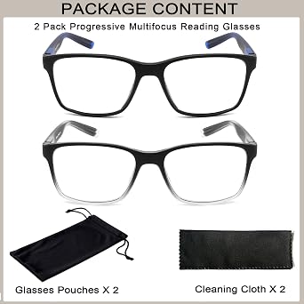 2 Pack Progressive Multifocus Reading Glasses for Men,Blue Light Blocking Multifocal Computer Readers
