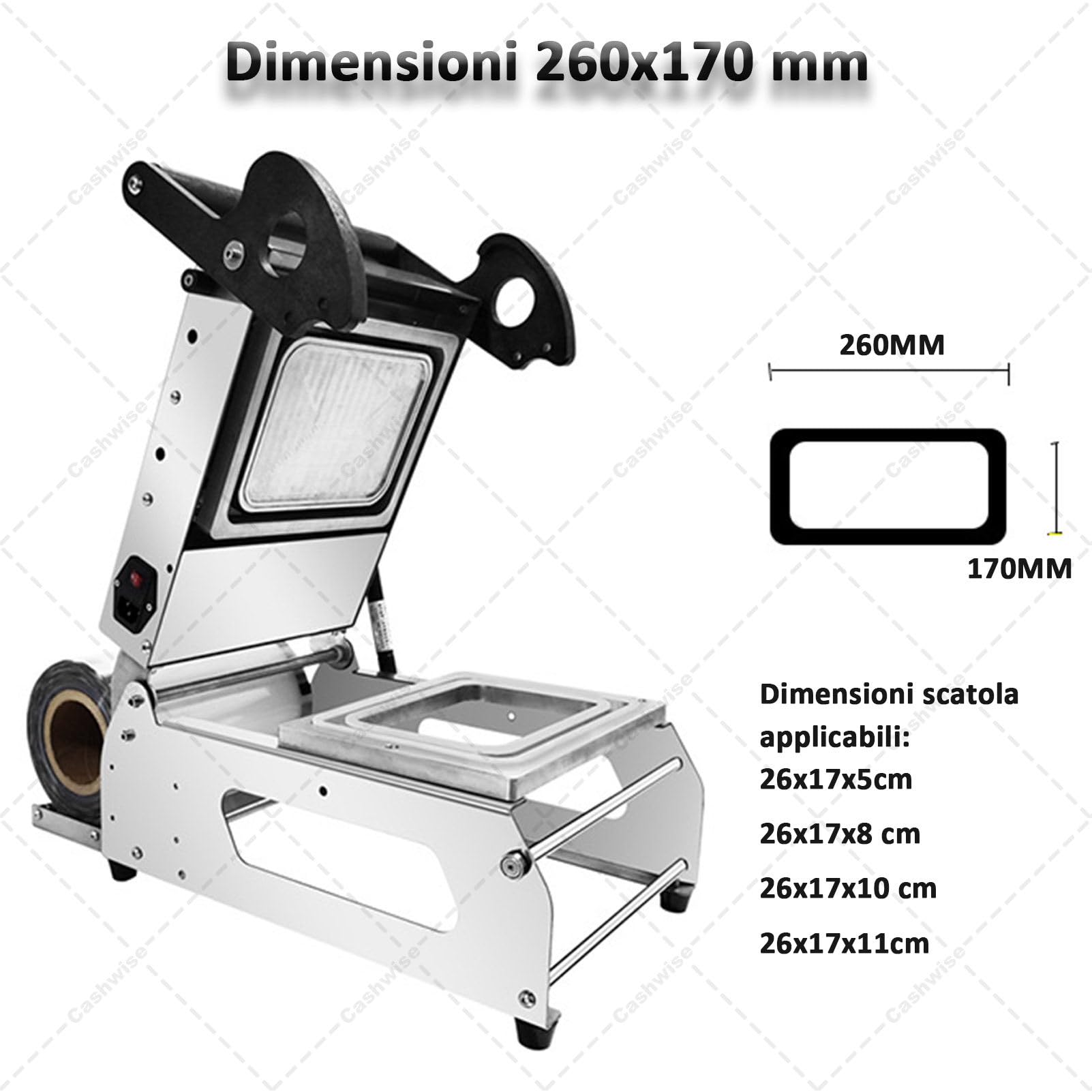 Máquina de sellado térmico para bandejas de alimentos, sellador manual de acero inoxidable para cajas de comida para llevar, embalaje de contenedores para alimentos cocinados de carne, 20 x 14 cm