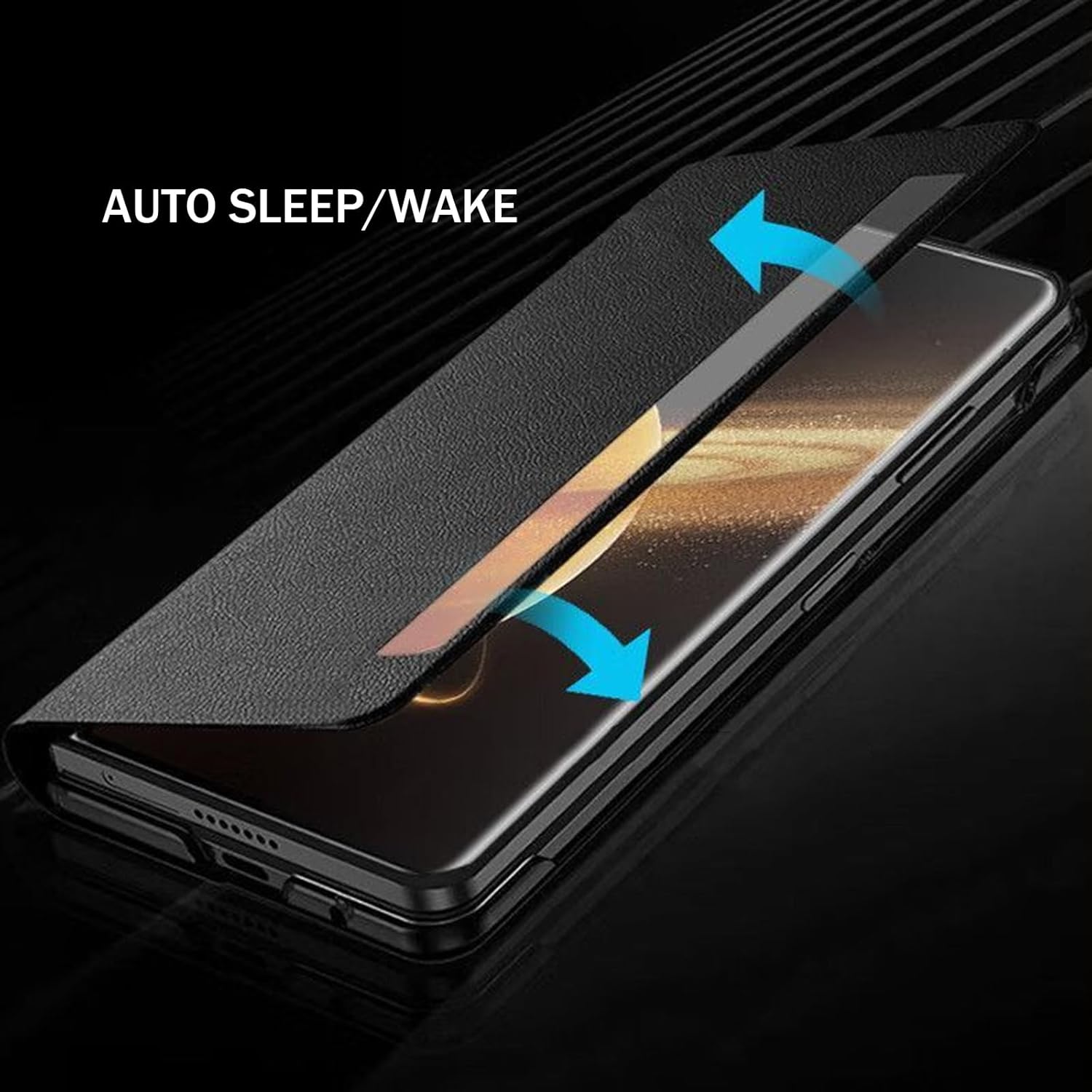 Genuine Leather Cover for Honor Magic V6, Smart Hibernation Flip View Case, Adjustable Stand All -Inclusive Protection Shell(White)