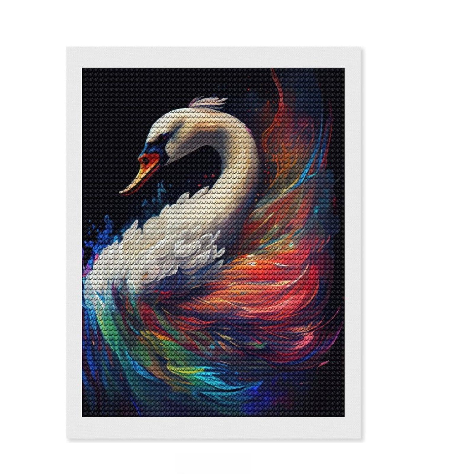 Junmoney The Proud Swan DIY Diamond Art Canvas Kit 12"x16", for Women, Relaxing DIY, Leisure Activity, Home Wall Art, Festive Home Decor