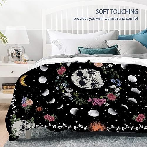 Miniatura 6 de Plant Nature - Manta de franela de microfibra con diseño de calavera y fase lunar, ligera, súper suave y acogedora para sofá, cama, sofá, silla