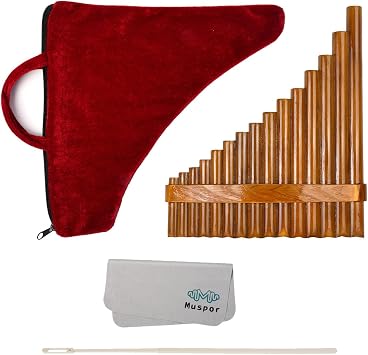 Almencla Pan Pipes Woodwind key 1 Set Rondador Bamboo Musical Professional Panpipe Pan Flute Instrument 15 Pipes Flute for Student, Left-Hand