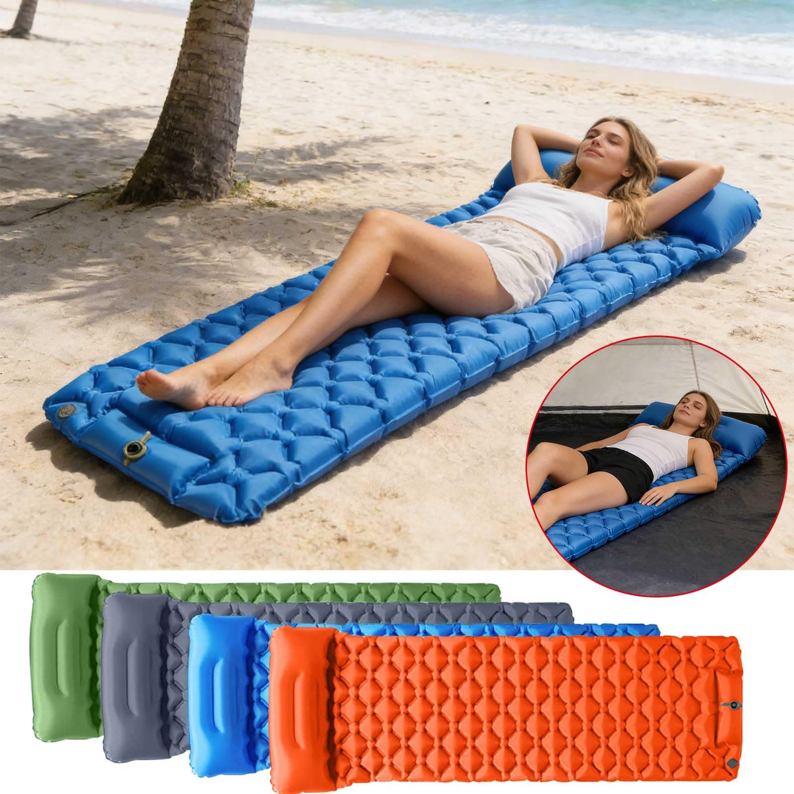 Matelas de Camping Autogonflant Ultraléger, 190 x 60 cm Matelas Gonflable, Pompe et Oreiller Intégrés, Étanche, Matelas Gonflables Unique Portable, Convient pour Plage, Randonnée, Voyage (Gris)