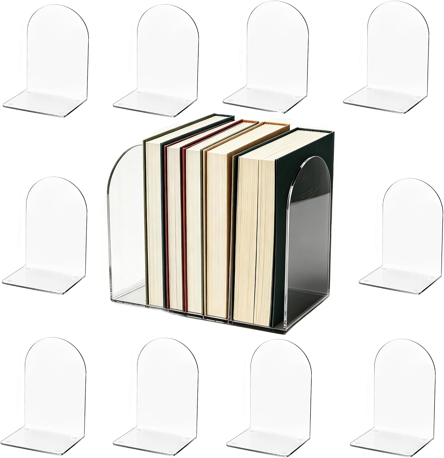 Acrylic Book Ends 16 Pcs, Clear Bookends, Bookend Organizer for Shelves
