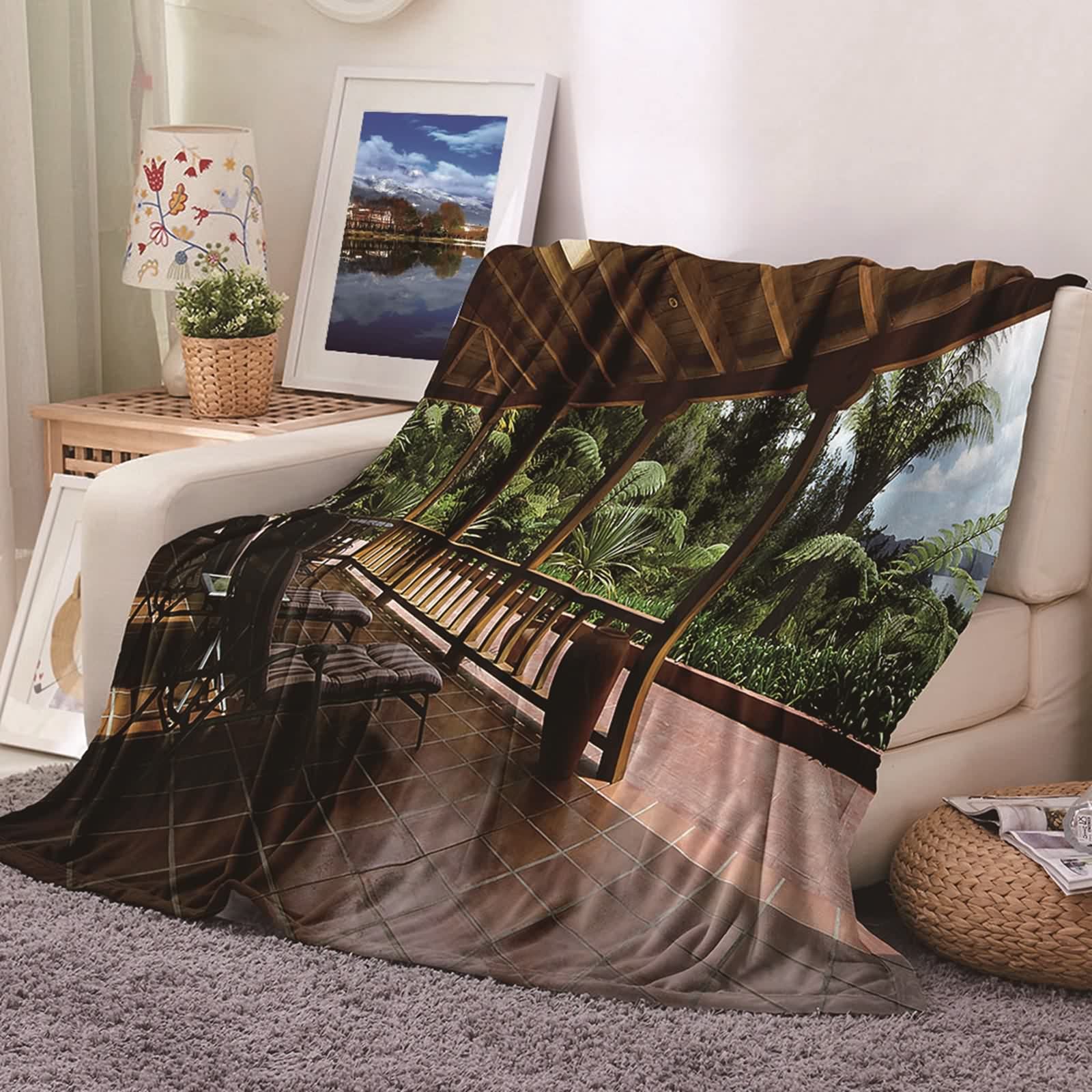 Plaid polaire de luxe KnSam Maison de l'arbre Vert Brun en flannel
