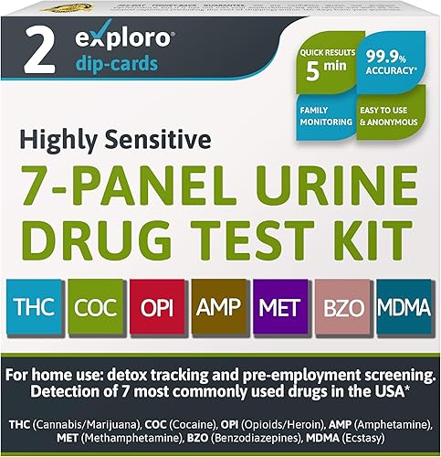 Vista 8 de Exploro Kit de prueba de drogas de 7 paneles - Prueba de drogas en orina en casa para THC, cocaína, opiáceos, anfetaminas, benzodiacepinas, MDMA
