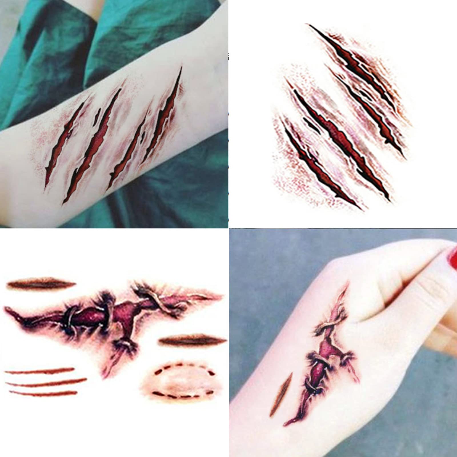 Tatuajes Temporales De Cicatrices Sangrientas Realistas Para Halloween, 20 Pegatinas De Heridas Y Costuras, Maquillaje De Efecto Para Disfraces Y Fiestas De Terror
