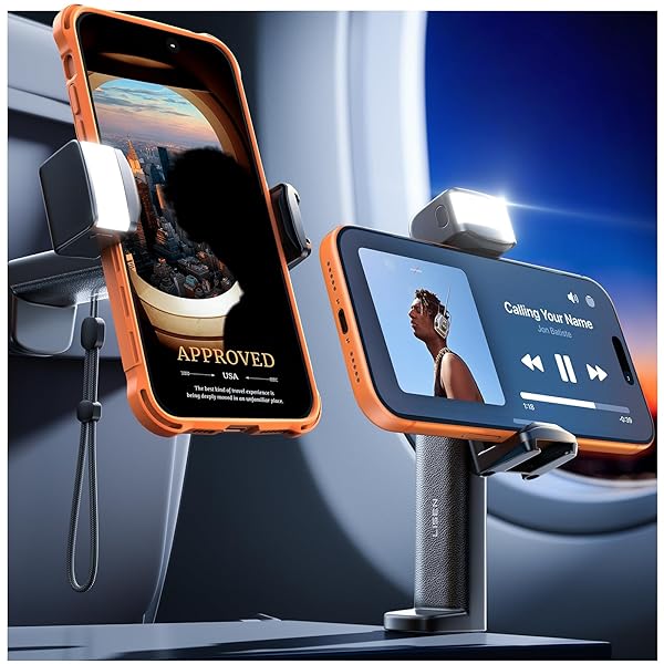 LISEN Best Airplane Tech Gadgets Tech Accessories Airplane Phone Holder (LED Light) Travel Essentials for Flying Gifts for Women Her Long Flight Travel Accessories for Women Men Selfie Photography