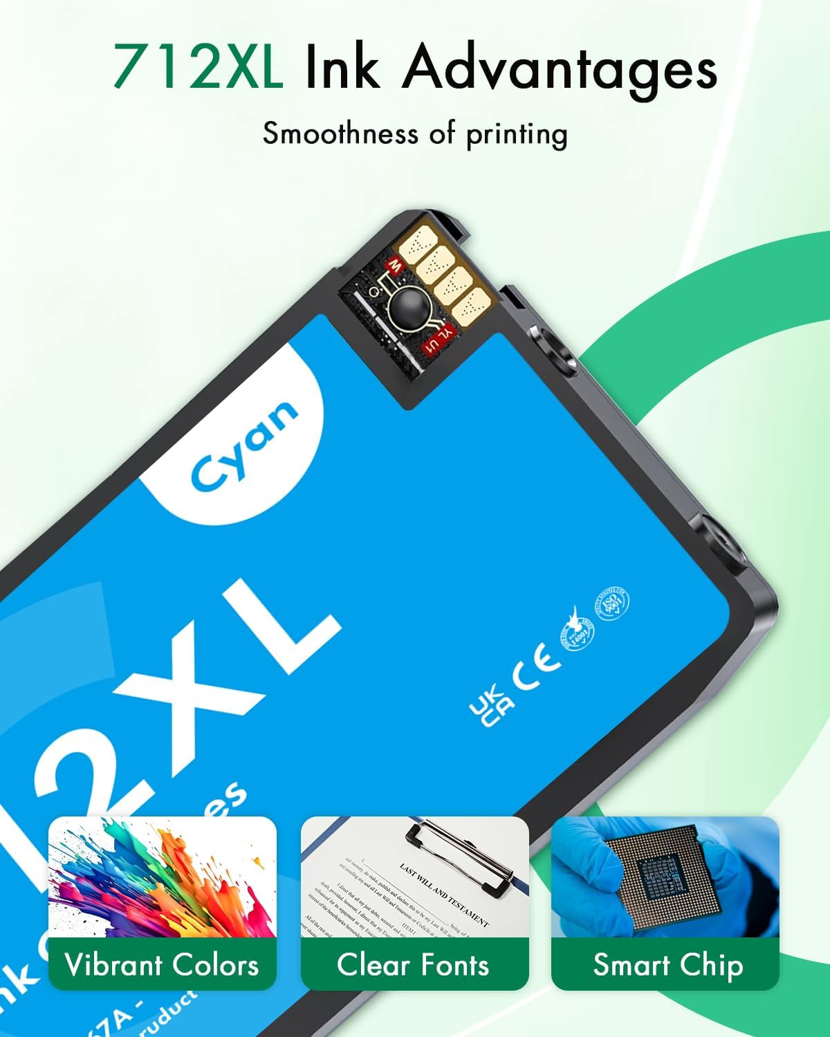 712XL 712 Ink Cartridges High Yield Replacement for HP 712XL DesignJet T230 T650 T630 T210 Printer (4-Pack, 80-ml Black, 29-ml Cyan/Magenta/Yellow)