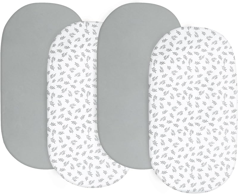 Baby Bassinet Sheets 4 Pack Fit for Chicco LullaGo, Graco Sense2Snooze and Delta Children Baby Bassinet, Ultra Soft & Skin-Friendly, Grey
