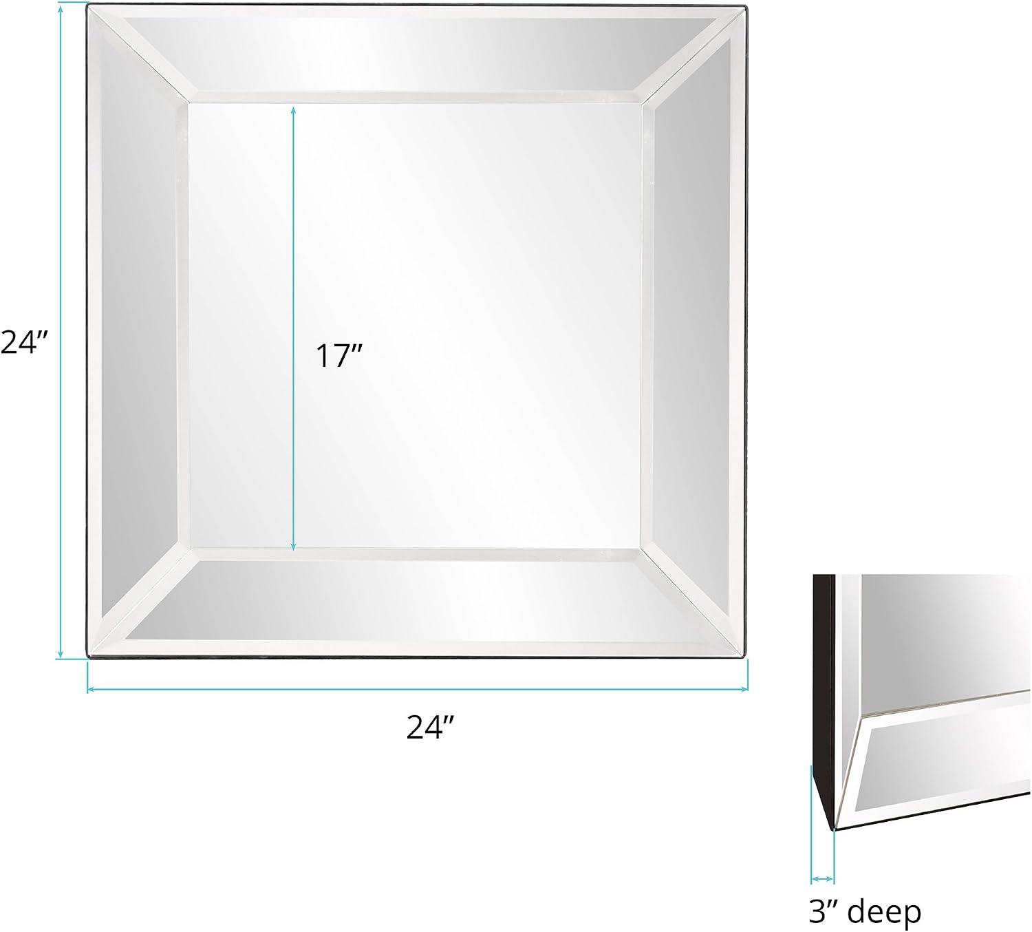 Review Discount Howard Elliott Vogue Inward Square Hanging Wall Or Vanity Mirror, Mirrored Frame, 24 x 24 Inch