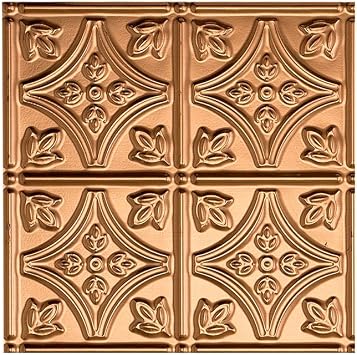 FASADE Traditional Style/Pattern 1 Decorative Vinyl Glue Up Ceiling Panel in Polished Copper 12X12 Inch Sample