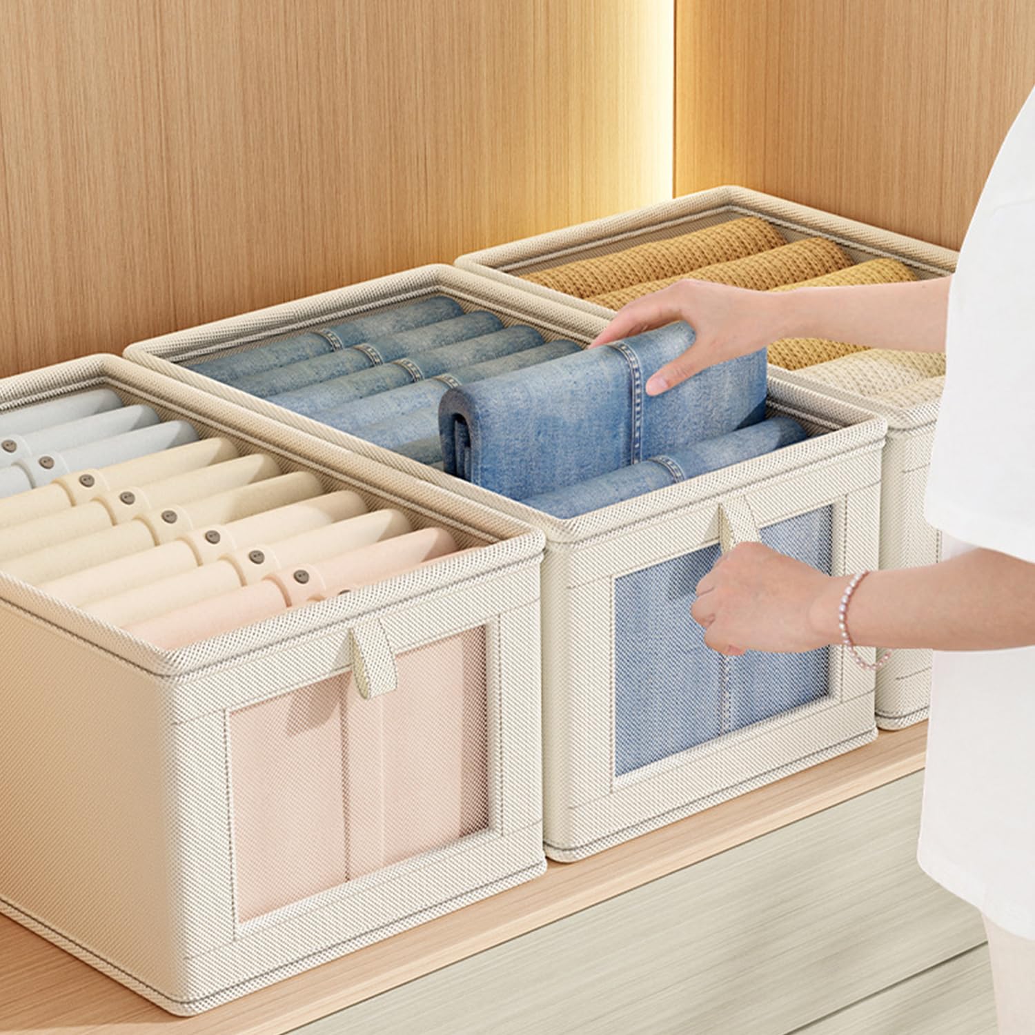 2er-Set Kleiderschrank-Organizer Mit Griffen, Schrank-Organizer, Aufbewahrungsbox, Schubladen-Ordnungssystem, Faltbarer Kleiderschrank-Organizer Aus Stoff For Kleiderschrankhosen, Socken, Kleidung(B,3