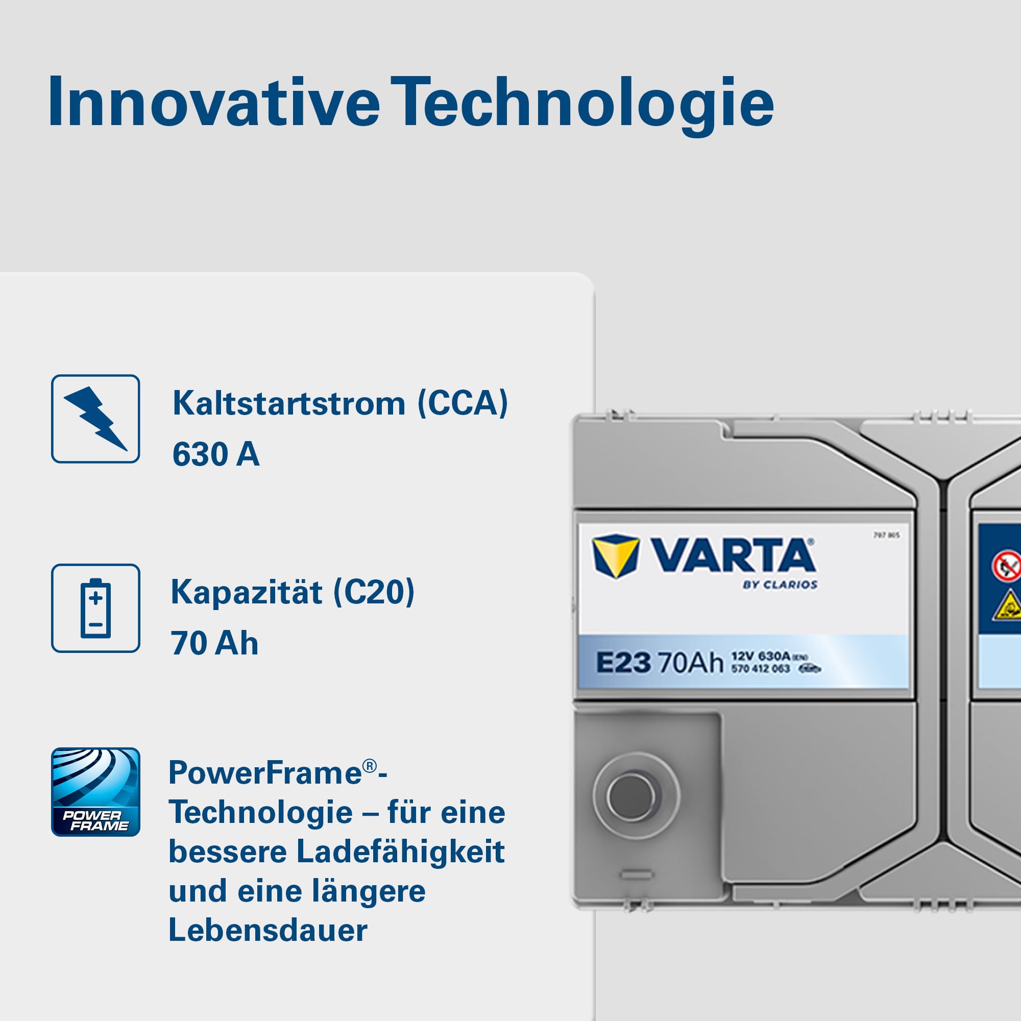 VARTA Automotive DYNAMIC SLI (E23) 12V 70Ah 630A - Nassbatterie KFZ mit Standardausstattung & ohne Start-Stopp System - Starterbatterie für einfachen Energiebedarf - Bleisäurebatterie wartungsfrei
