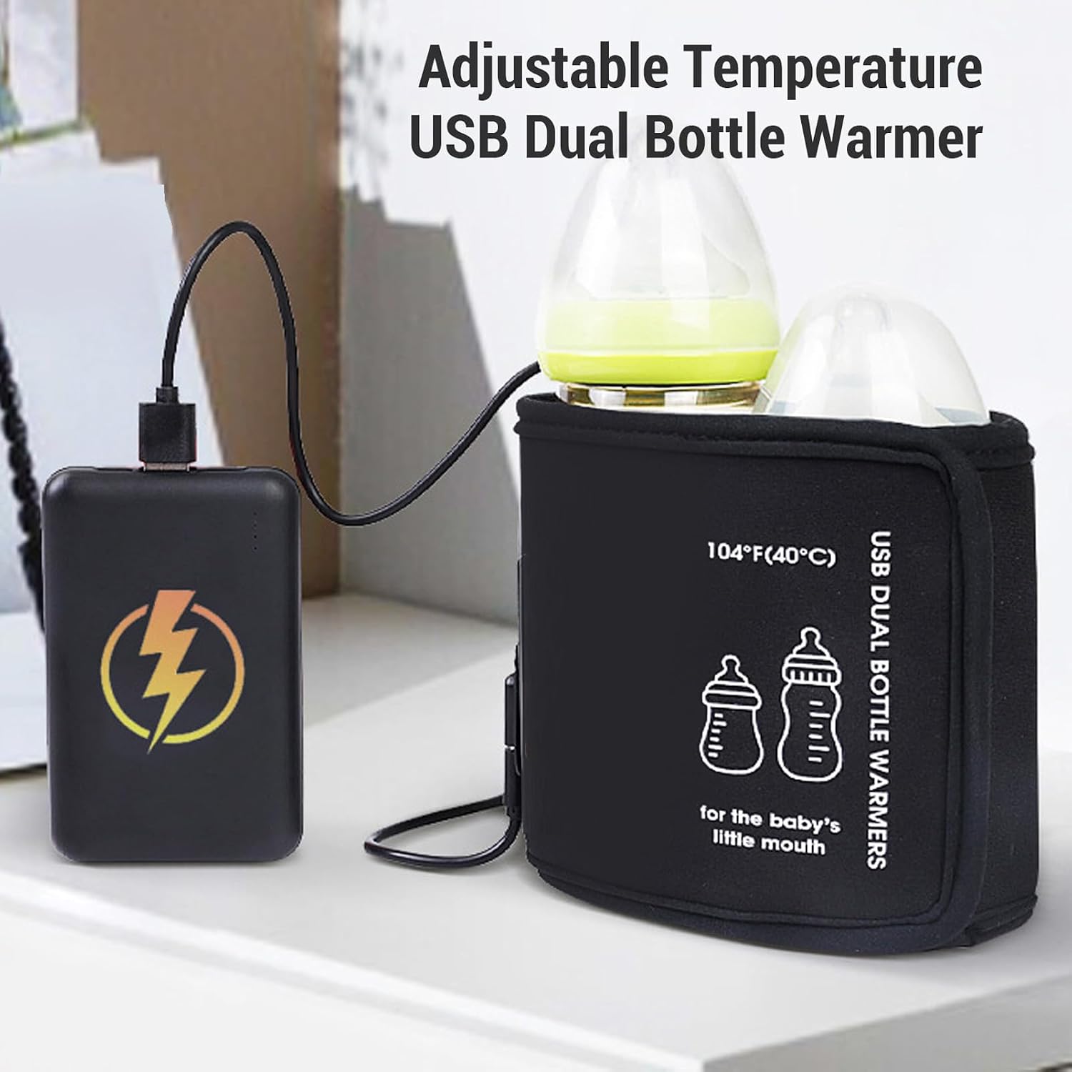 USB Milk Warmer, Portable Baby Bottle Warmer Bag Oxford Cloth, Constant Temperature Heating with Multifunction Design 18.62x4.76in, Ideal for Travel, Cars and Airplane Use