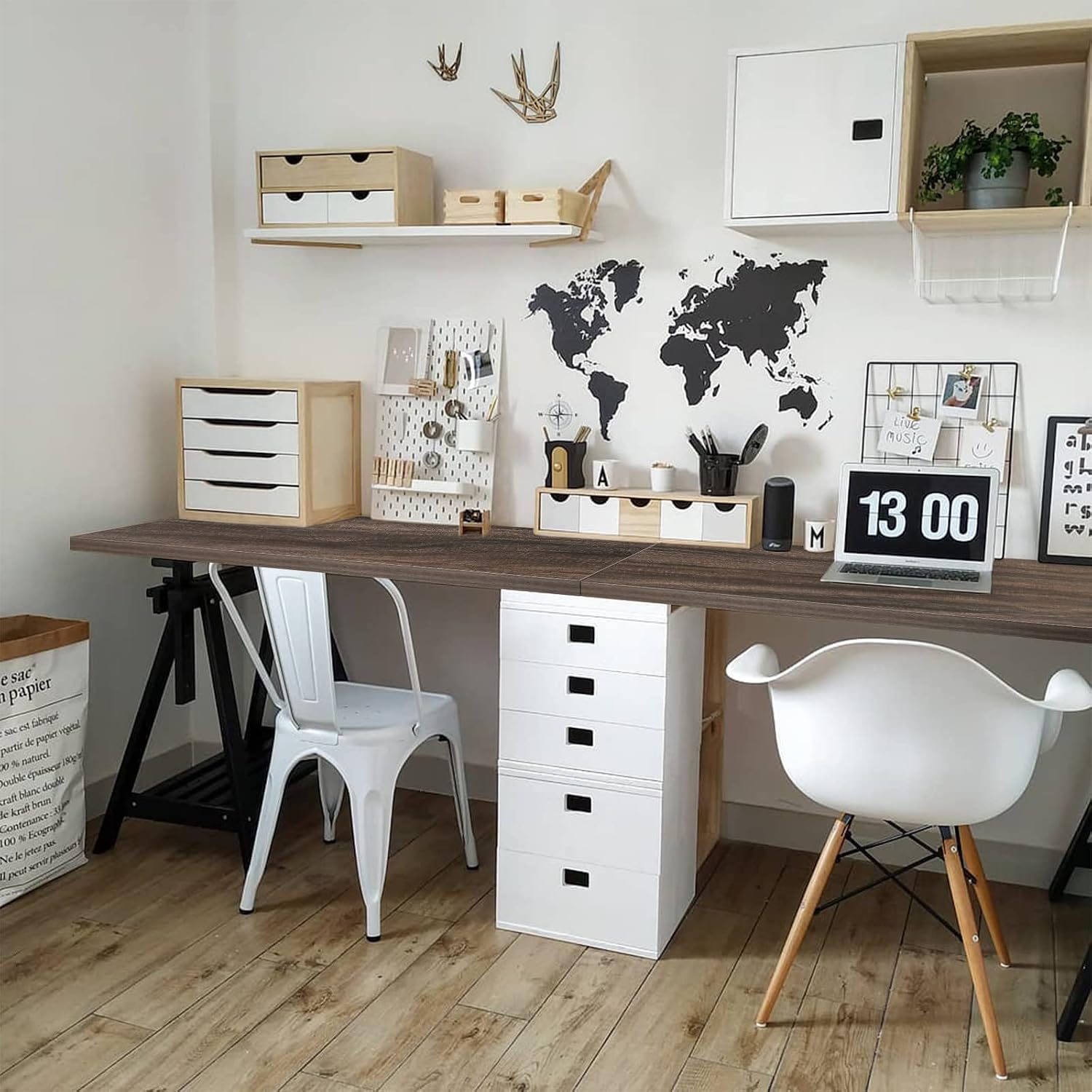 Kaboon Universal Tabletop 55"x27.5", Solid One-Piece Melamine Table Top, Double Desk L-Desk DIY, Home and Office Countertop,Eucalyptus