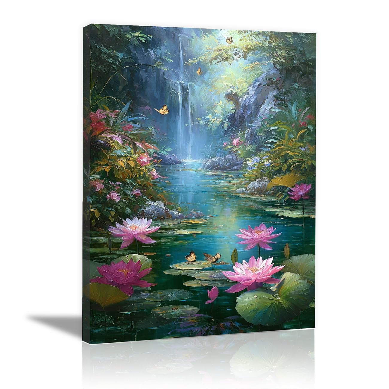 HOQIU Quadri Fiori Laghetto delle ninfee quadri in tela, stampe fiori per quadri per soggiorno, camera da letto, appartamento.(Multicolore)-60x80cm Incorniciato
