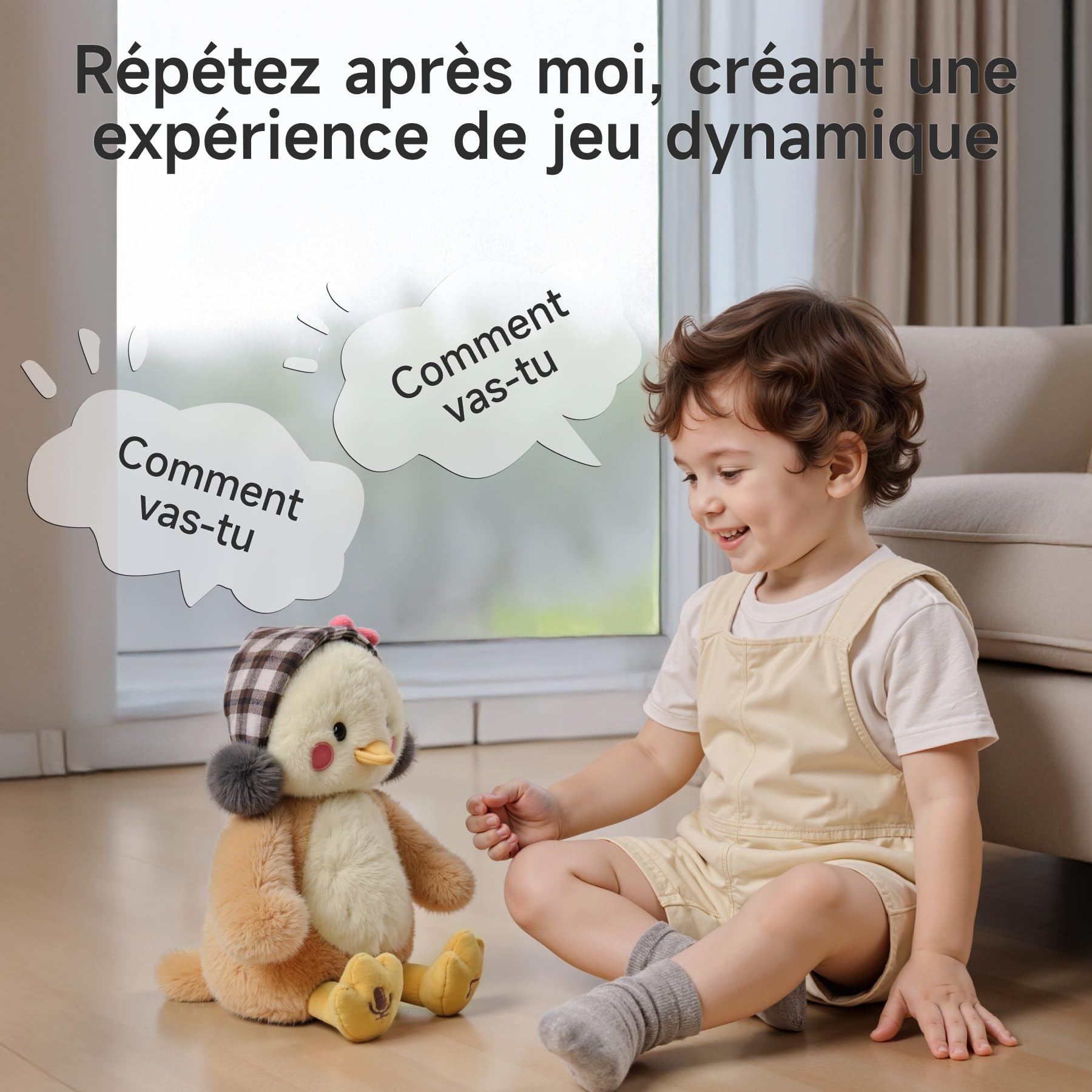 TUMAMA Kids Peluche Animal Qui Danse et Repete pour Bebe, Interactif Musical Jouet avec Enregistrement, Dansante Parlante Jouets Enfant, Peluches Poulet et Animaux Interactifs, Répéte Hug me, Kiss Me