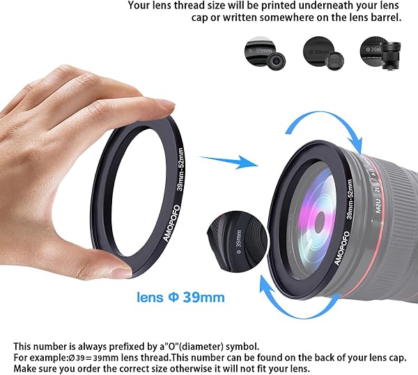 39mm Lens to 52mm Camera Filter Ring,39mm-52mm Step Up Ring For Filters,Made Of CNC Machined aluminum.for 52mm UV,ND,CPL Camera Filter accessories - 3