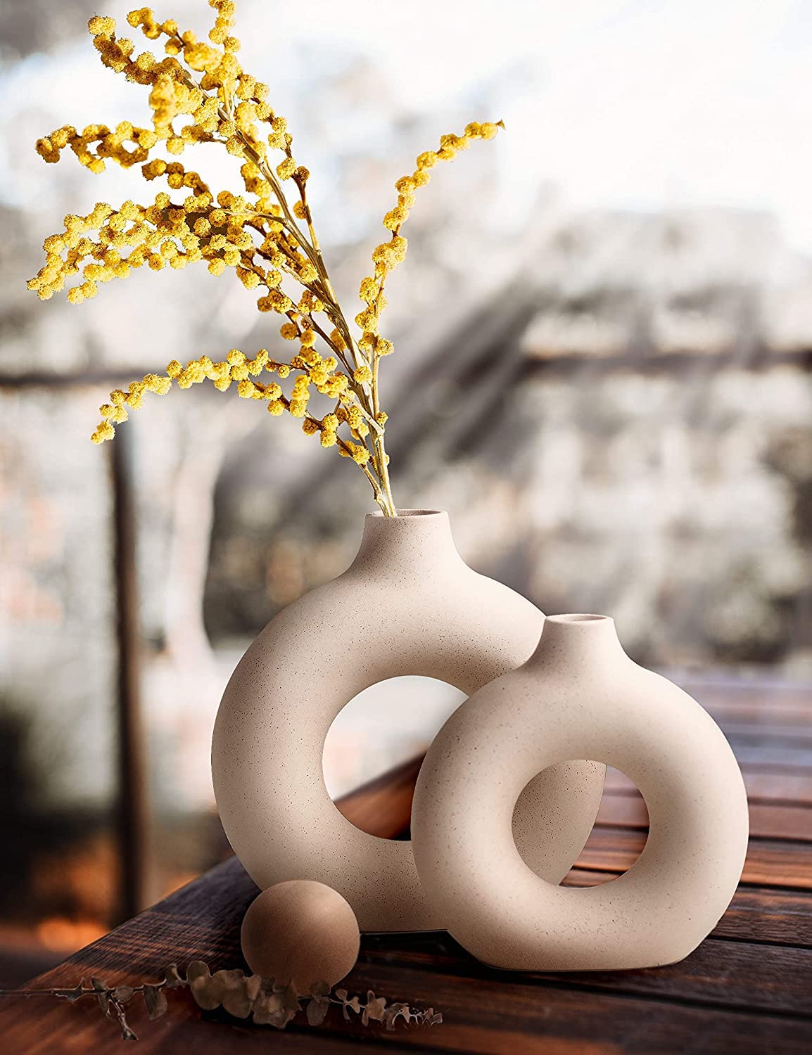 Farkraft Ceramic Donut Vase, Flower Vase Donut Ceramic Vases Pampas Grass Vase, Vase Home Decor Centrepiece Decor for Home, Gifts and Home Decor Items (Set of 2, Size : 6 & 8 Inches, Off White) (B0BRT3S22K) Amazon Price History, Amazon Price Tracker