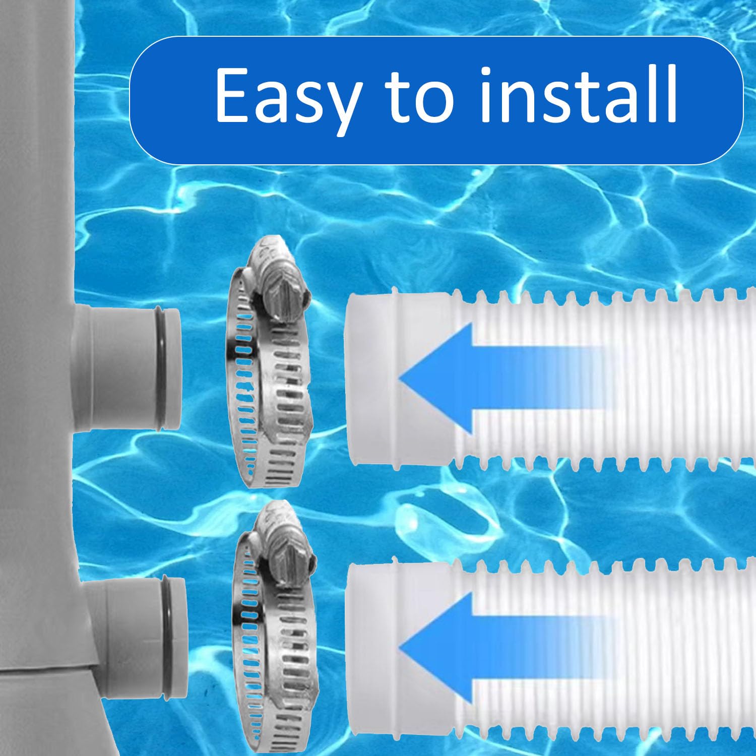 2 Pièces Tuyau Piscine 32mm,149,9cm Tuyau Piscine avec 4 Pinces Métalliques,pour Pompe à Filtre Eau Arrosage Bassin Piscine Hors Sol,pour Intex 530 GPH et 1000 GPH(Blanc)