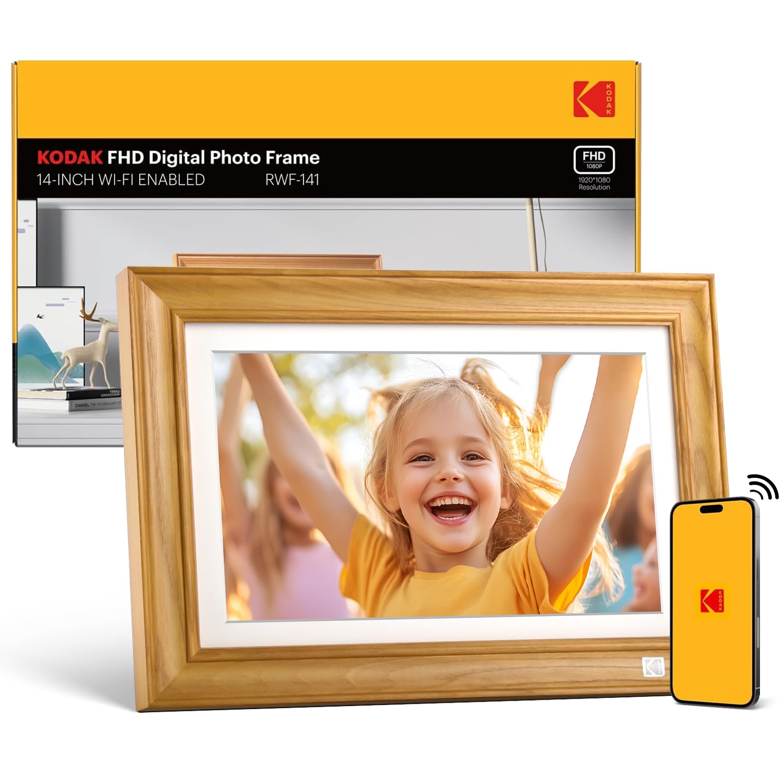 Sponsored Ad - Kodak 14.1 Inch Smart WiFi Digital Picture Frame 1920x1080 Touch Screen, Auto-Rotate, Built in 32GB Memory, Share Photos and Videos for Anywhere Anytime, for Friends and Family (Wood)