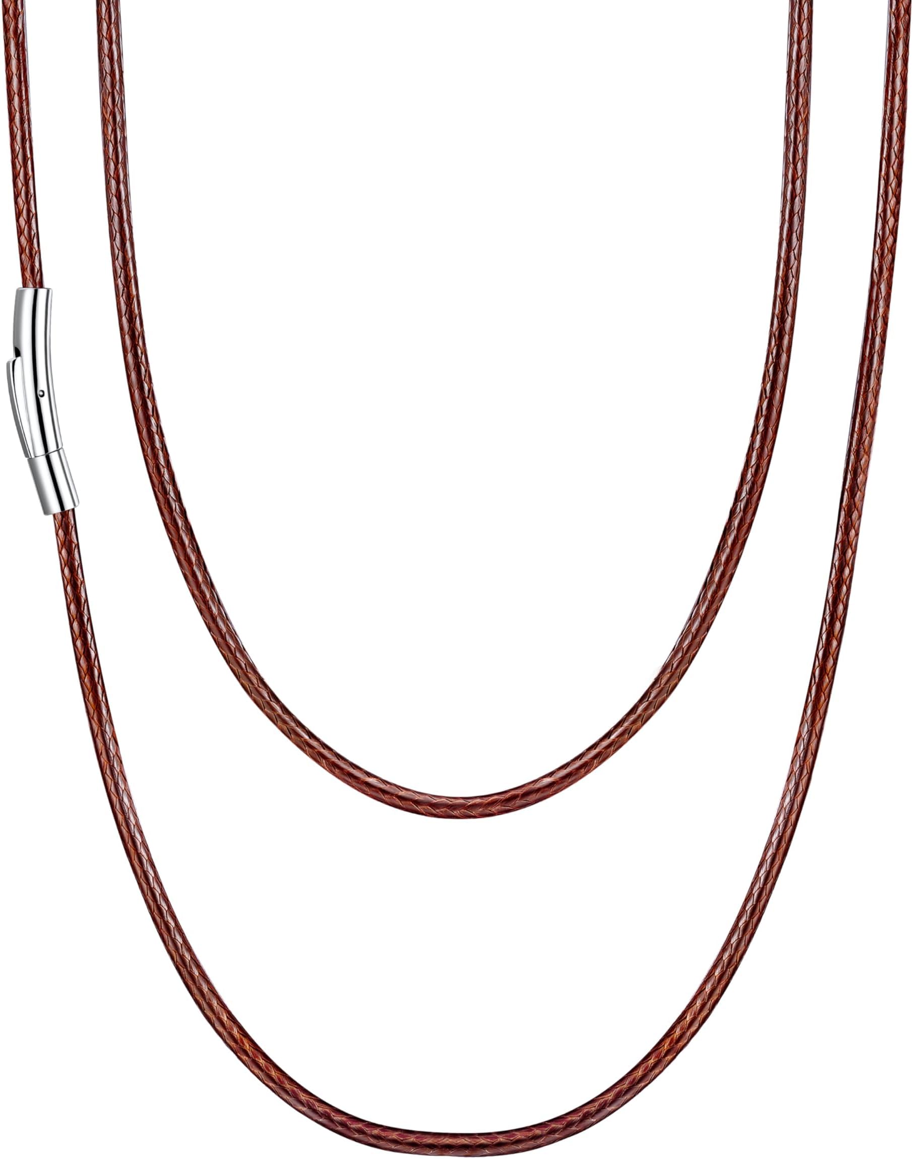 Leather Necklace Cord with Customizable Stainless Steel/Black Clasp, Waterproof Black/Brown Woven Wax Rope Chain for Men Women 1.5/2/3mm, Length 16"-30"