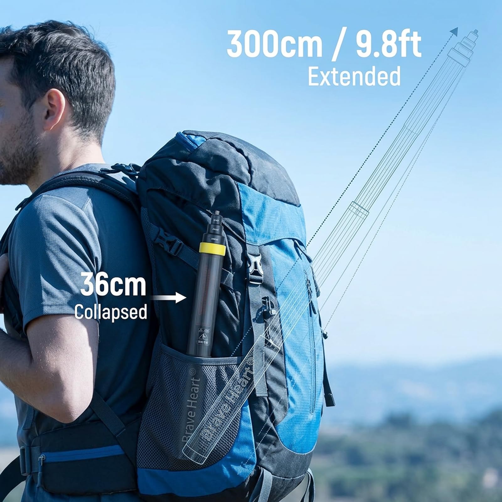 Bastone per selfie invisibile esteso in fibra di carbonio da 3 m per Insta360 X4, X3, X2, ONE RS, ONE R, One X5, palo ultra leggero e rigido per fotocamere panoramiche e accessori d'azione