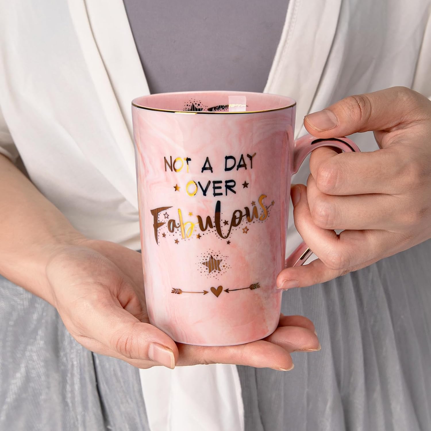 Funny Birthday Gifts for Women - 14Oz Not a Day Over Fabulous Coffee Mug Printed with Gold, Happy Birthday Gift Ideas for Her Bday, Mom, Sister, Best Friends Female, Christmas Ceramic Cup Gift, Pink - Image 5