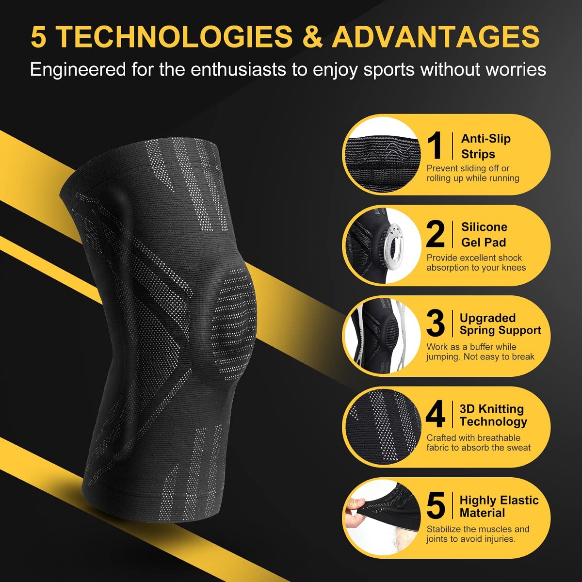 APRUT Knee Braces for Knee Pain, Knee Brace with Patella Gel Pad & Side Stabilizers for Men Women, Medical Grade Knee Compression Sleeve for Any Sports, Pain Relief, Meniscus Tear, Arthritis, ACL : Health & Household