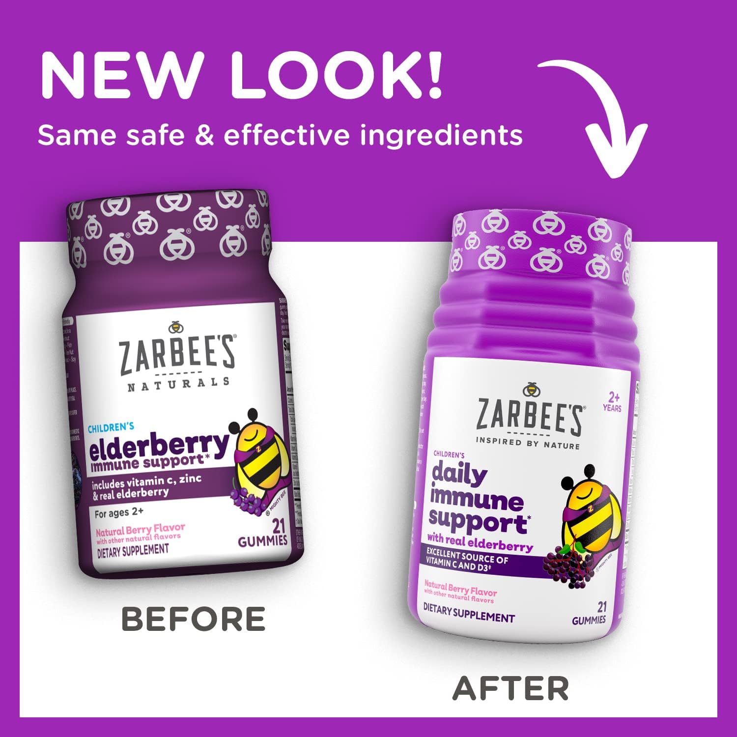 Zarbee's Elderberry Gummies for Kids with Vitamin C, Zinc & Elderberry, Daily Childrens Immune Support Vitamins Gummy for Children Ages 2 and Up, Natural Berry Flavor