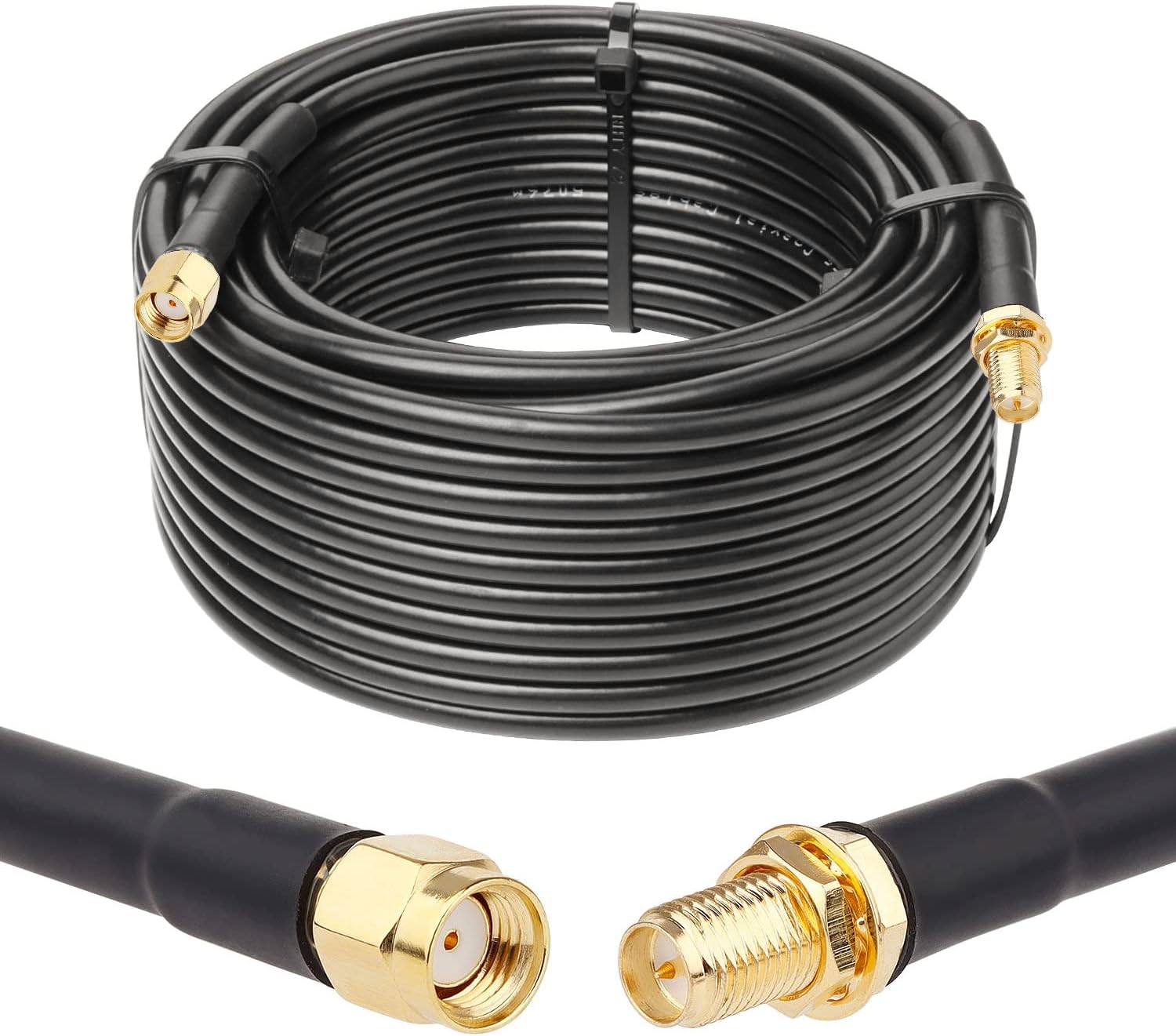 XRDS - RF 50ft RP-SMA Male to RP-SMA Female Coax Cable, RG58 WiFi Antenna Extension Coax Cable for WiFi LAN Router Wireless Network Card Adapter