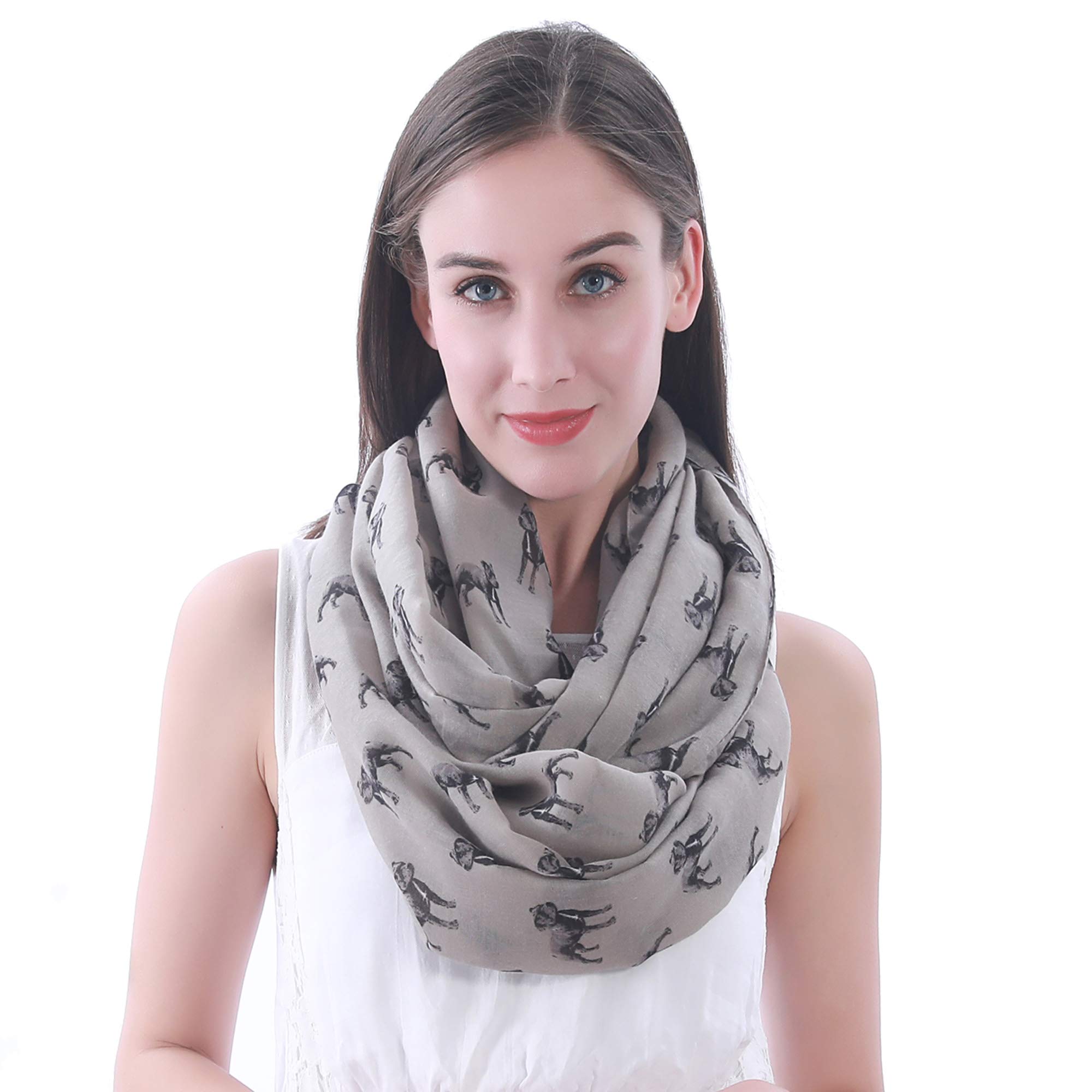 Lina & Lily Women's Khaki Staffordshire Bull Terrier Dog Print Infinity Scarf Snood Lightweight (Khaki)