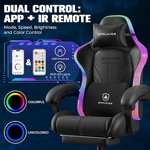 Miniatura 4 de GTPLAYER Silla para videojuegos, silla de computadora con luces LED RGB, silla ergonómica de respaldo alto para adultos con reposapiés, sillas de