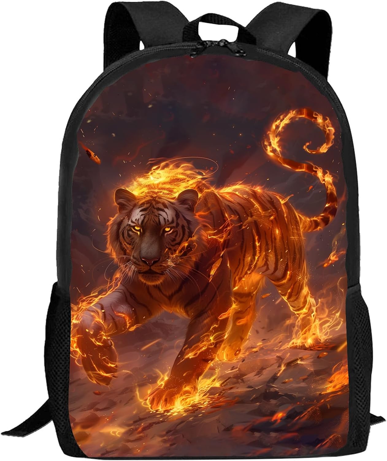 FREE LION Tiger Backpack for Kids Boys Girls, 17 Inch Cool Fire Tiger School Backpack, Animal Print Bookbag for Elementary Middle High School
