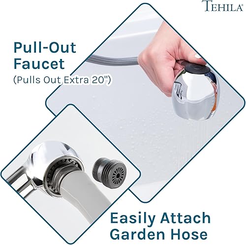 Miniatura 7 de JS Jackson Supplies Grifo extraíble de doble mango, acabado cromado, juego central de 4 pulgadas, fregadero universal o bañera de lavandería, grifo