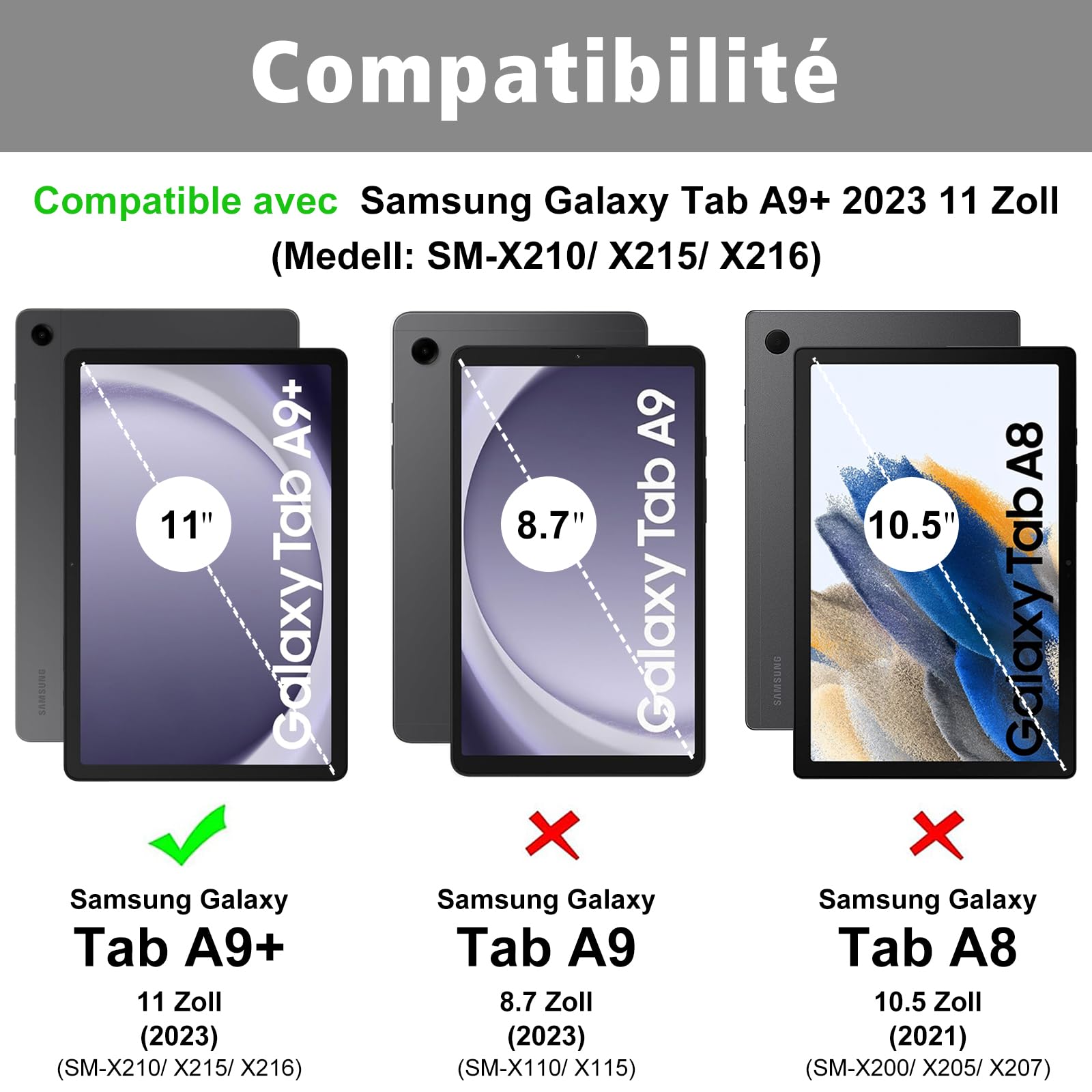 Clavier Tablette Samsung A9 Plus 2023 11 Pouces, Étui avec Clavier pour Samsung Galaxy A9+ (SM-X210/ X215/ X216), Français AZERTY Tablette Connecté par Bluetooth (Stylet Non Inclus)