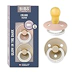 BIBS Pacifiers Colour Collection | Natural Rubber Baby Pacifier | Set of 2 BPA-Free Soothers | Made in Denmark | 18+ Months (Pack of 2) | Blush Night/Vanilla Night