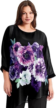 Avenue Womens Plus Size Printed Asymmetric Blouse
